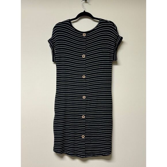 NWT ALTAR'D STATE Essential Black White Stripe Faux Wood Button Tee Midi, Sz S - Picture 4 of 7